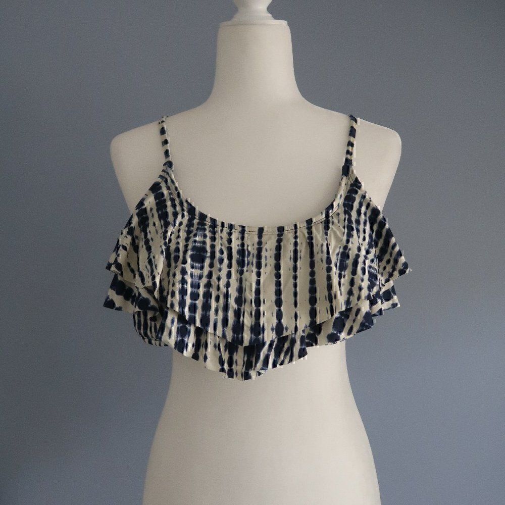 XHILARATION BLUE TIE DYE RUFFLE BANDEAU SWIM TOP SIZE XL